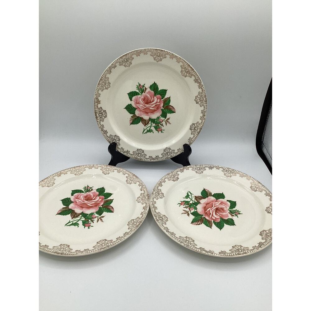 1950’s Vintage Paden City Pottery Warranted 22K Gold Dinner Plates 9.5” Set Of 3
